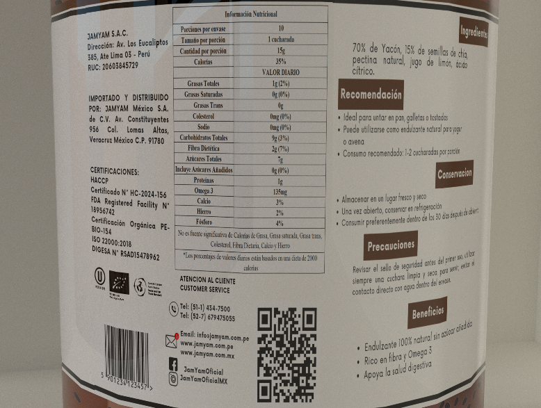 Etiqueta posterior JAMYAM con tabla nutricional